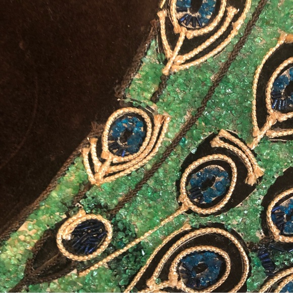 Vintage MCM Peacock on Brown Velvet Gravel Art - Picture 13 of 14